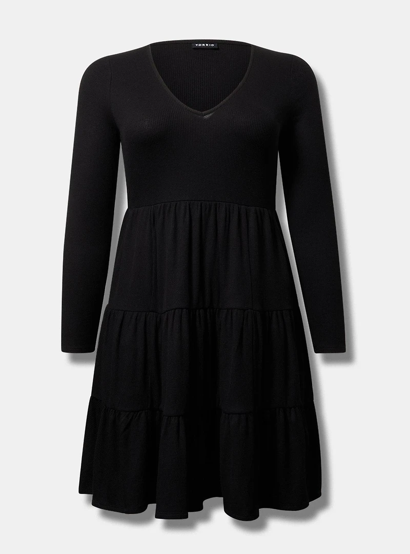 Tiered Waffle Knit Mini Dress