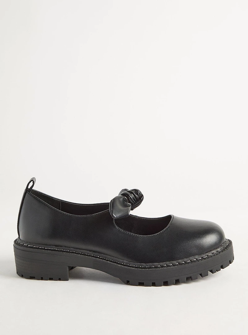 Mary Jane Bow Lug-Sole Flat (WW)
