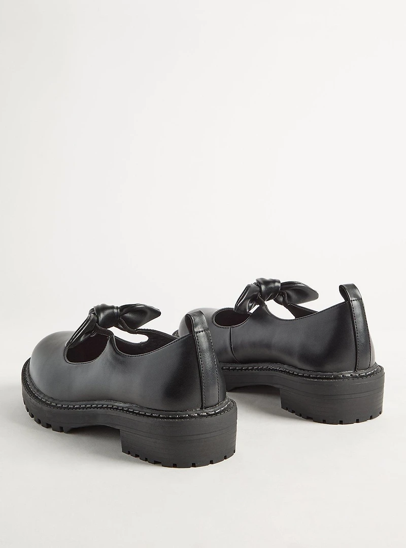 Mary Jane Bow Lug-Sole Flat (WW)