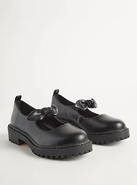 Mary Jane Bow Lug-Sole Flat (WW)