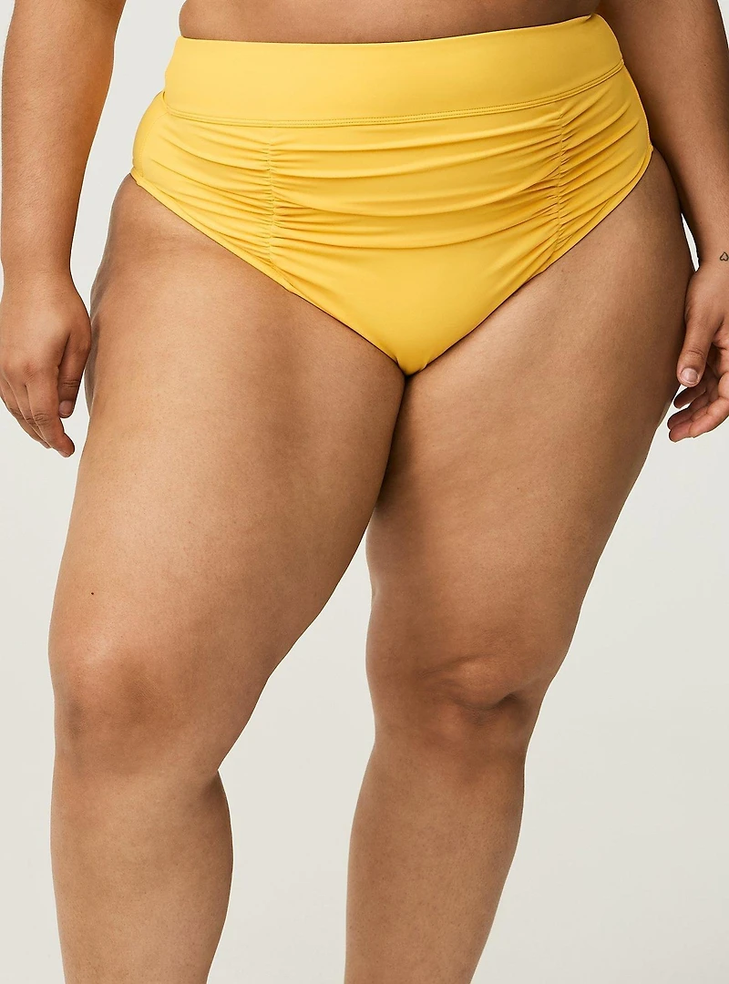 High-Waist Ruched Cheeky Swim Bottom