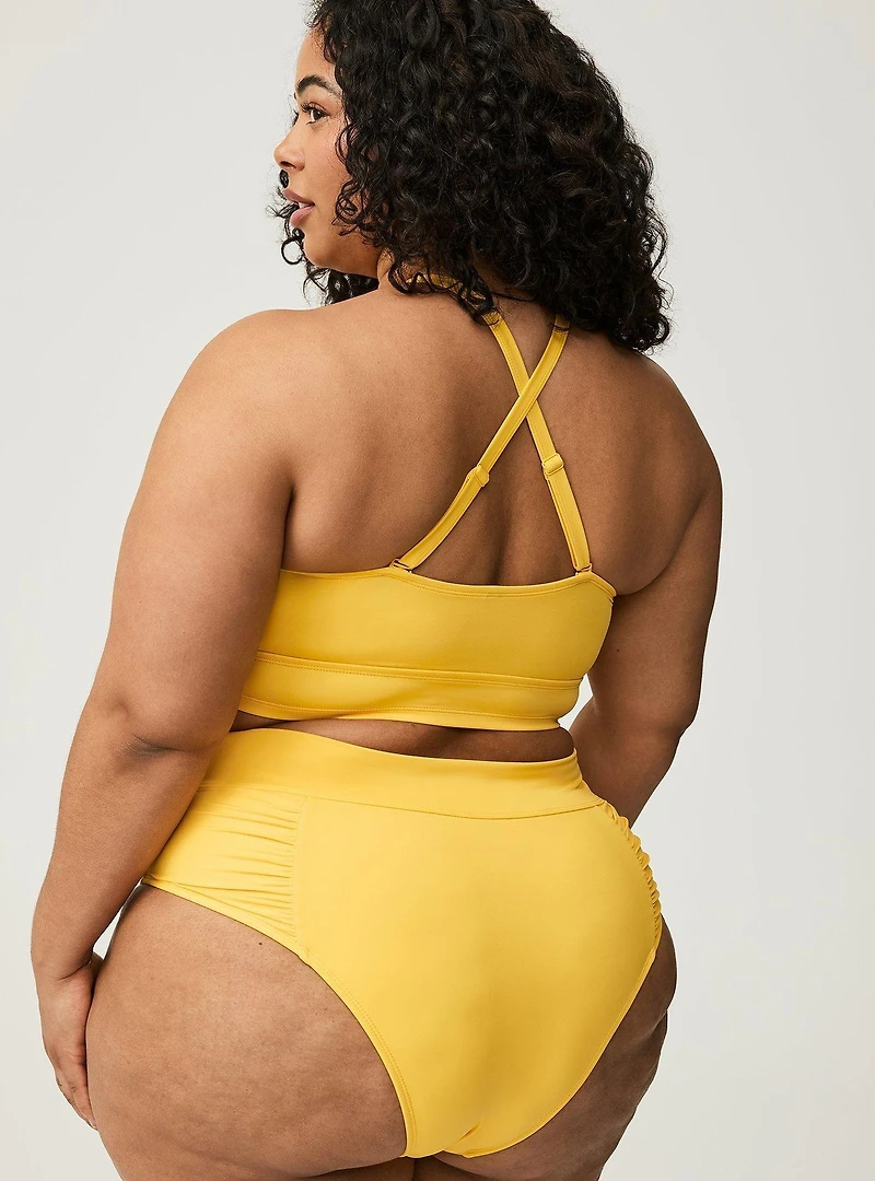 High-Waist Ruched Cheeky Swim Bottom