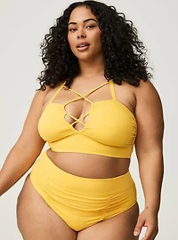 High-Waist Ruched Cheeky Swim Bottom