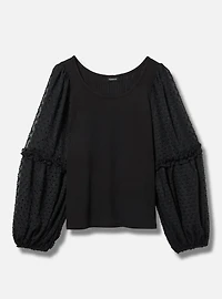 Ribbed Chiffon Balloon Sleeve Top