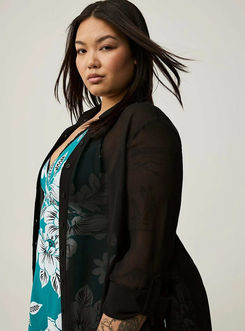 Sheer Button-Down Cover-Up