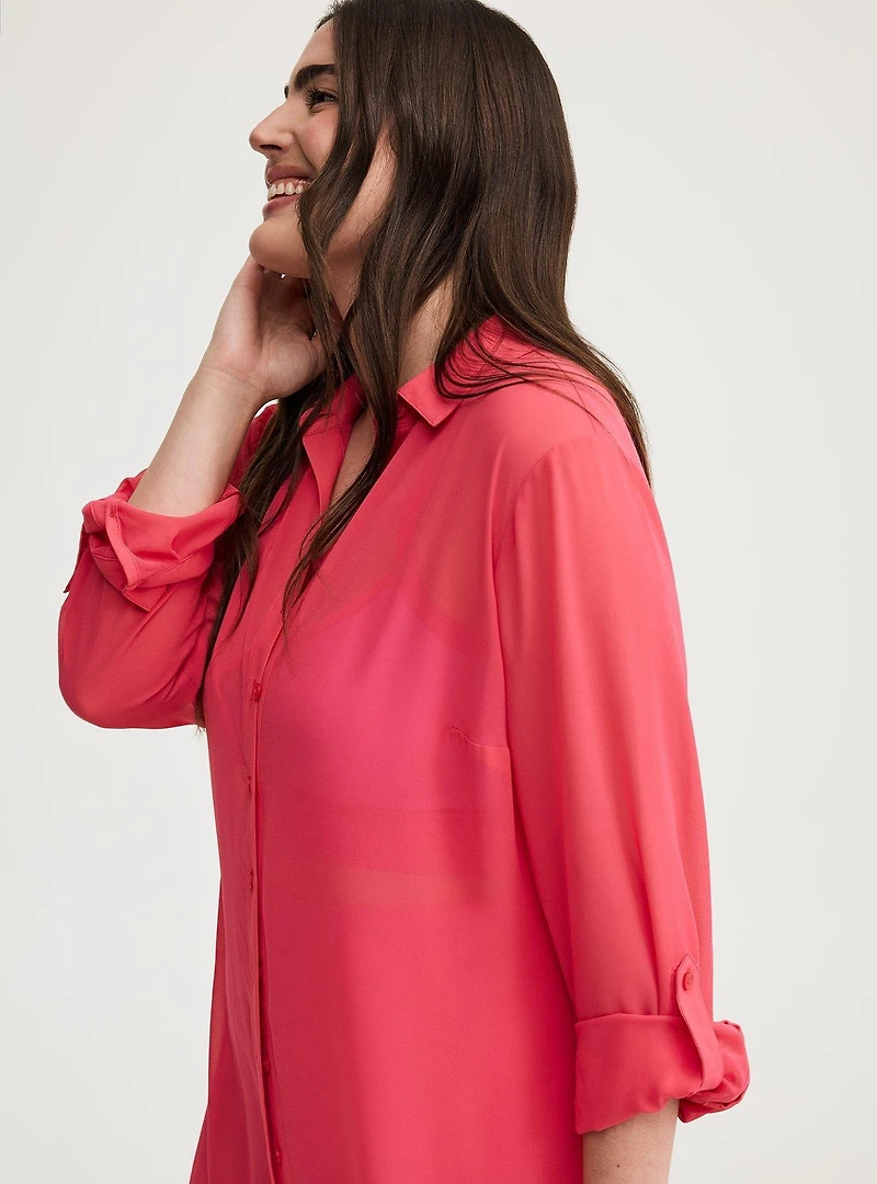 Sheer Button-Down Cover-Up