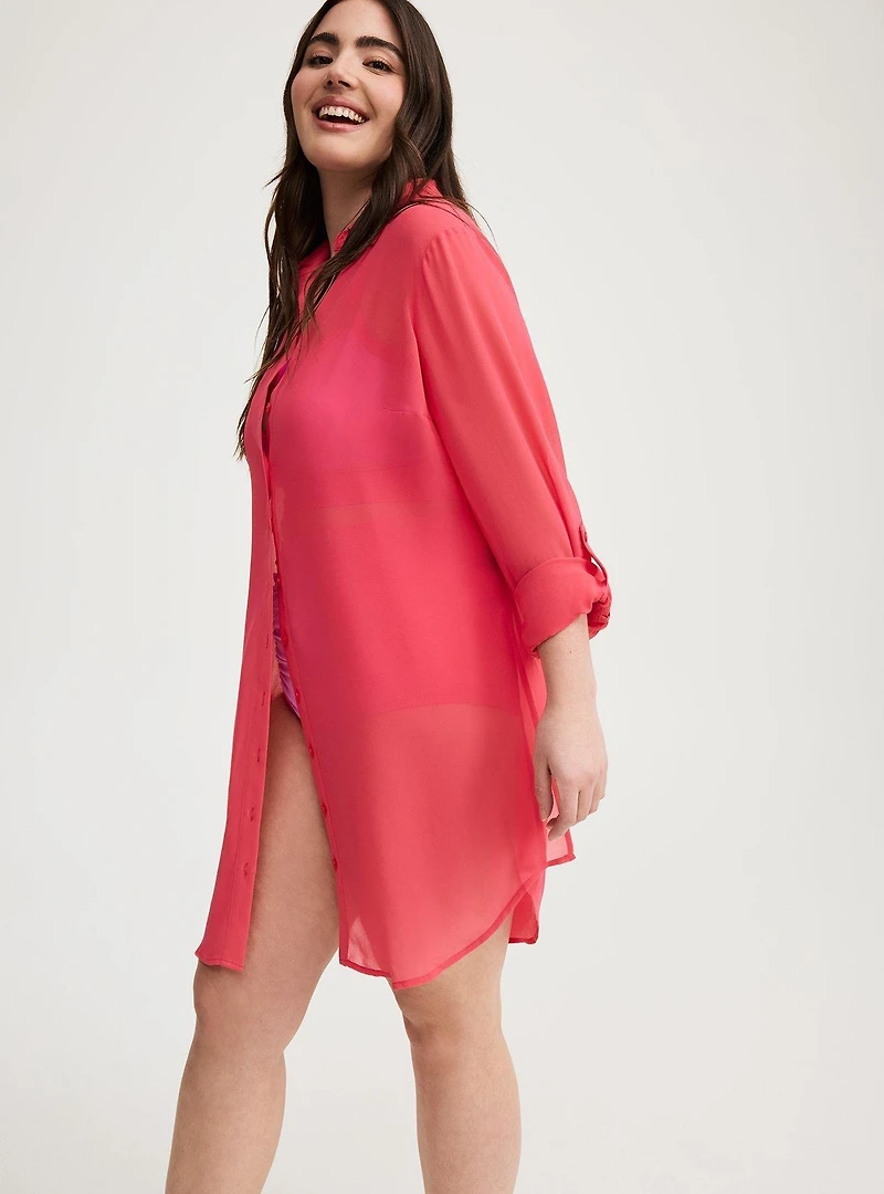 Sheer Button-Down Cover-Up