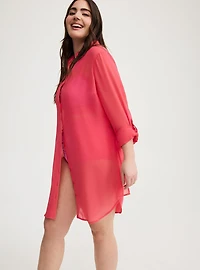Sheer Button-Down Cover-Up