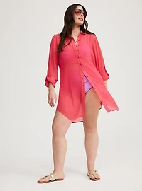 Sheer Button-Down Cover-Up