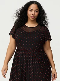 Heart Flocked Mesh Midi Dress