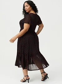 Heart Flocked Mesh Midi Dress