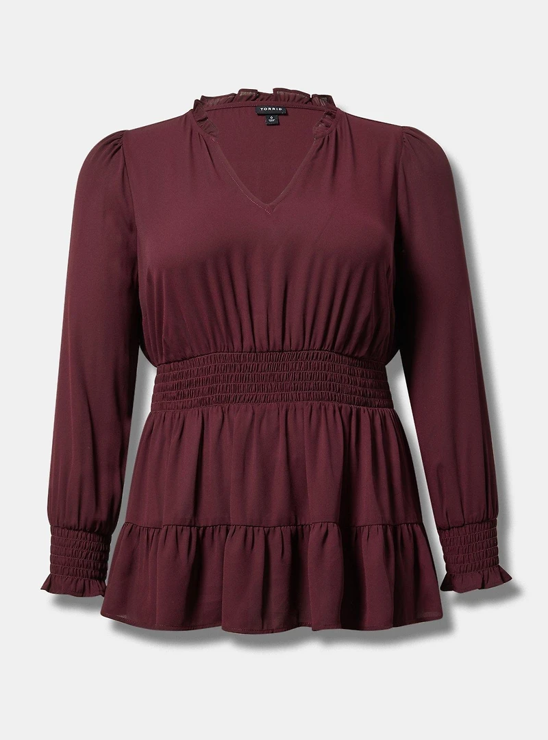 Georgette Smocked Long Sleeve Top