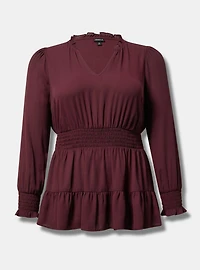 Georgette Smocked Long Sleeve Top