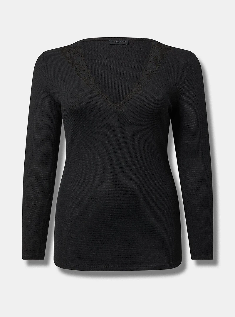 Waffle V-Neck Top