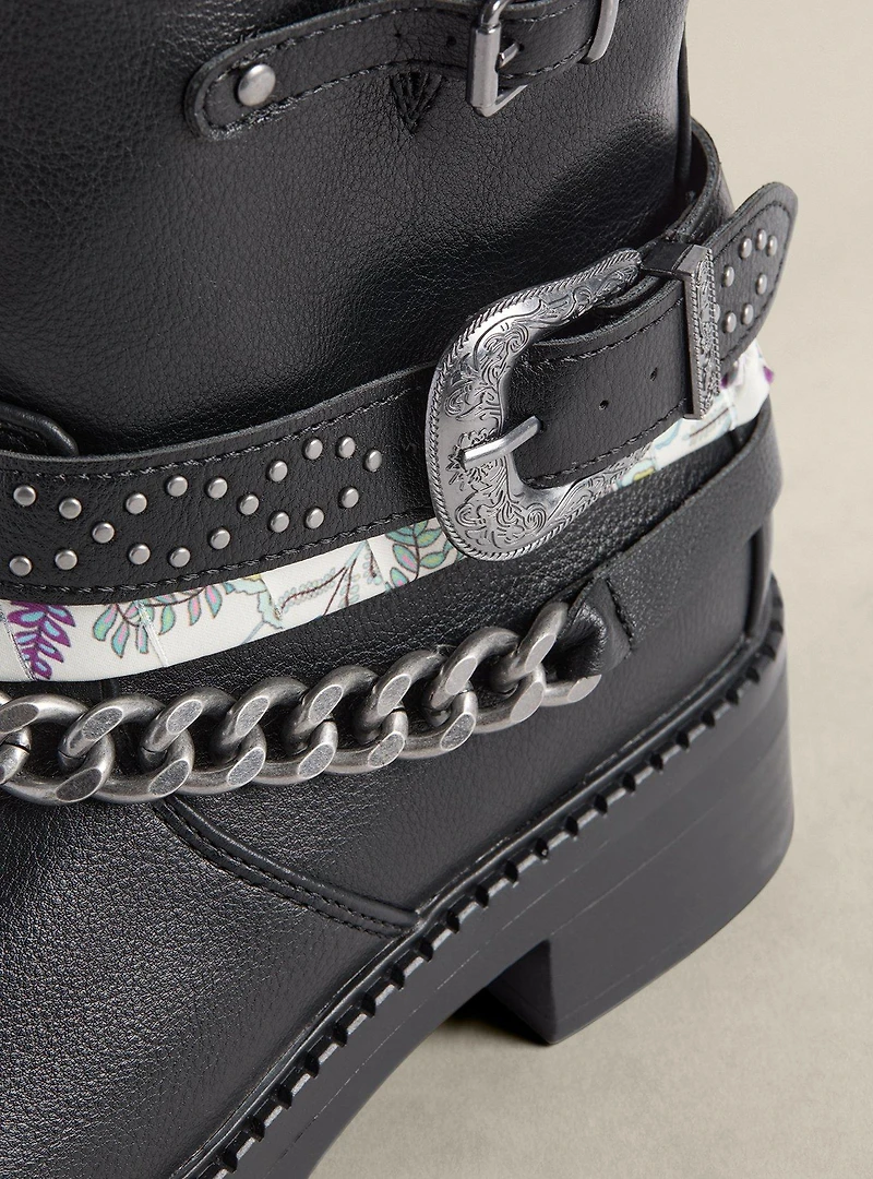 Buckle Chain Moto Bootie (WW
