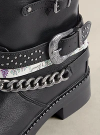 Buckle Chain Moto Bootie (WW