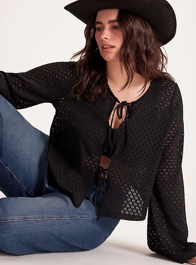 Festi Lace Tie-Front Crop Top
