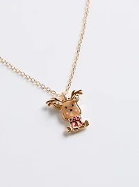 Reindeer and Bow Necklace And Stud Set