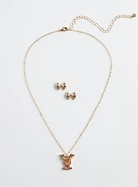 Reindeer and Bow Necklace And Stud Set