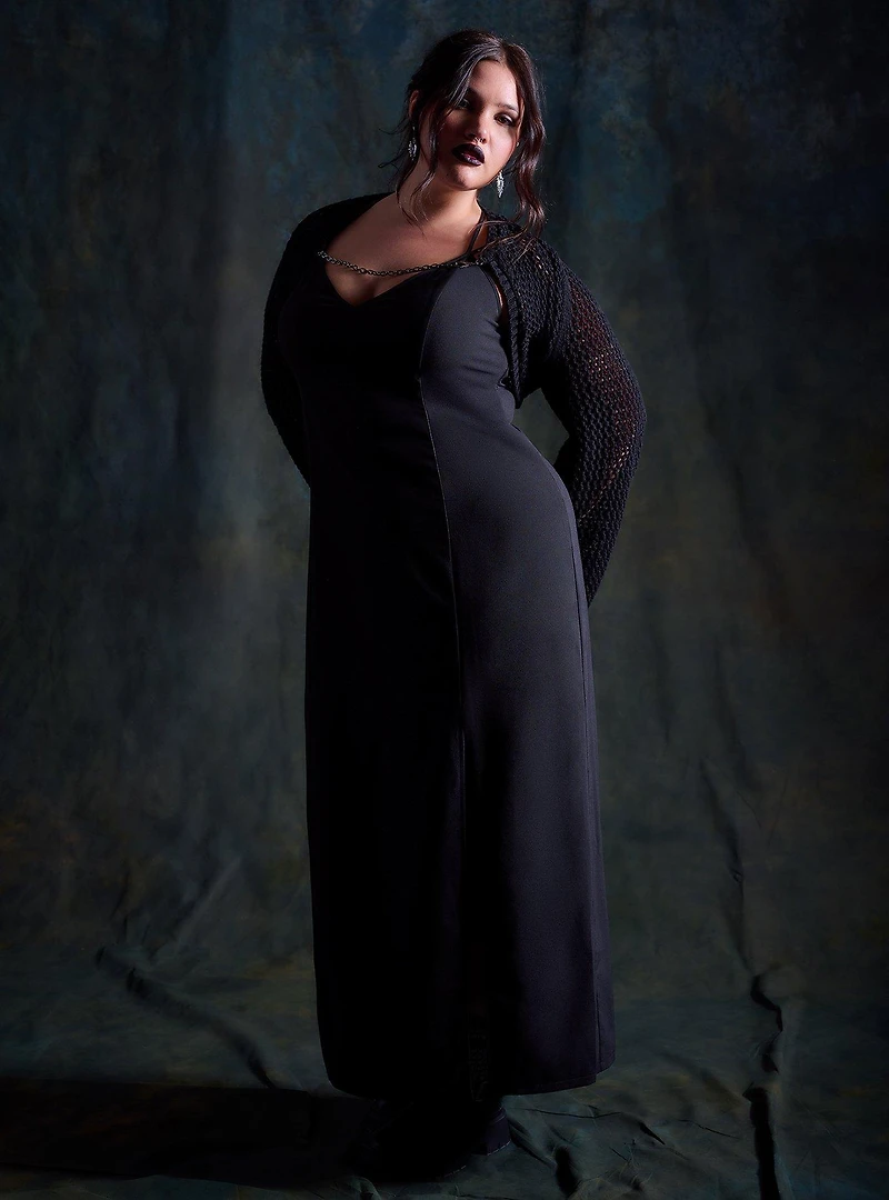 Nightfall Double Slit Lace Up Back Maxi Dress