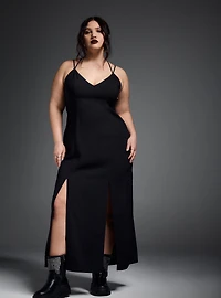 Nightfall Double Slit Lace Up Back Maxi Dress