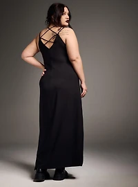 Nightfall Double Slit Lace Up Back Maxi Dress