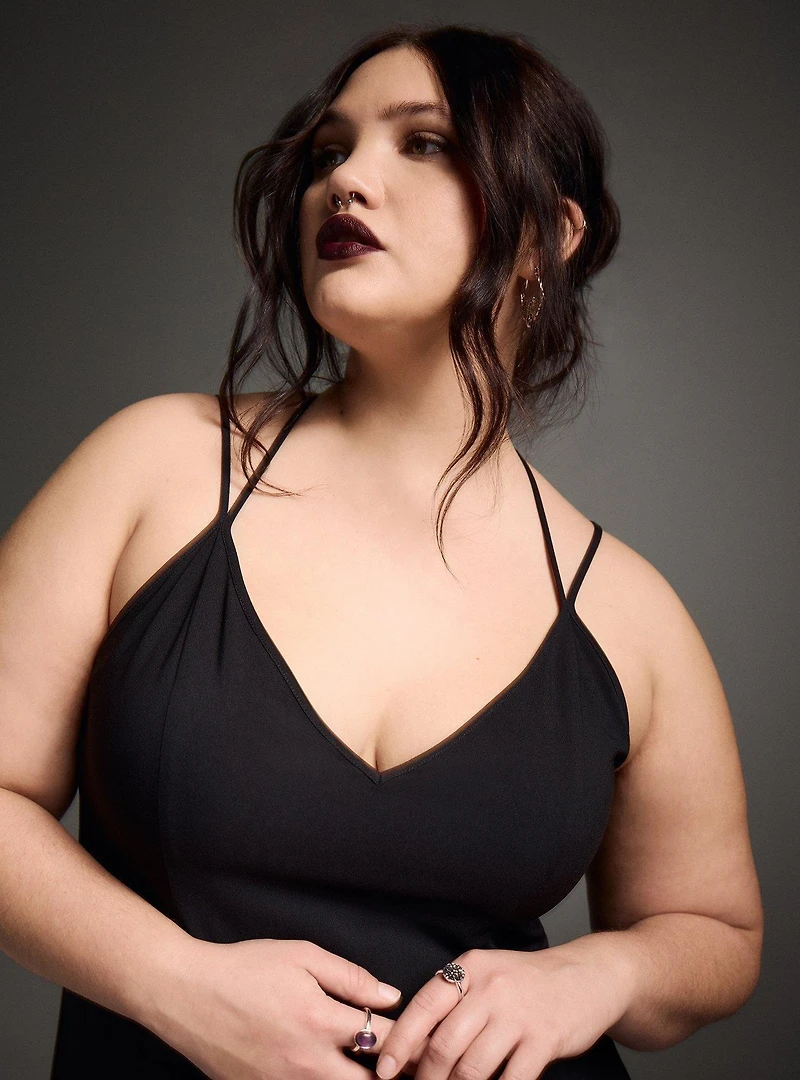 Nightfall Double Slit Lace Up Back Maxi Dress