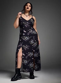 Nightfall Double Slit Lace Up Back Maxi Dress