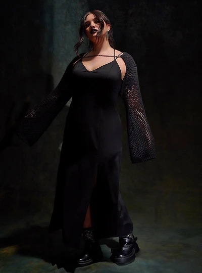 Nightfall Double Slit Lace Up Back Maxi Dress