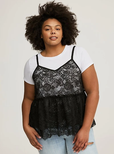 Peplum Ruffle Cami 2Fer Top