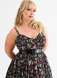 Retro Chic Pleated Swing Dress