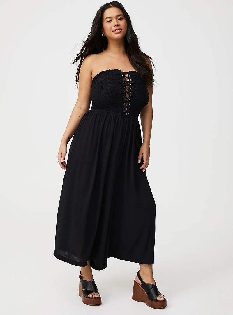 Lace-Up Culotte Jumpsuit