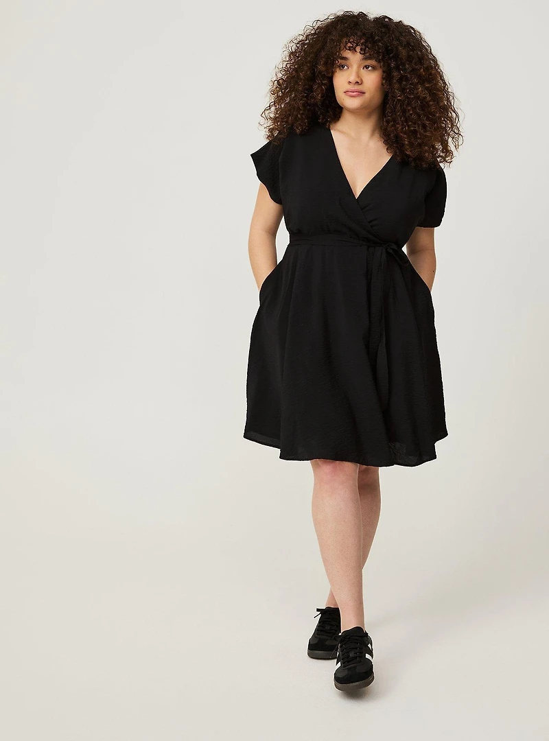 MINI HAMMERED RAYON SURPLICE DRESS
