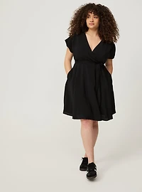 MINI HAMMERED RAYON SURPLICE DRESS