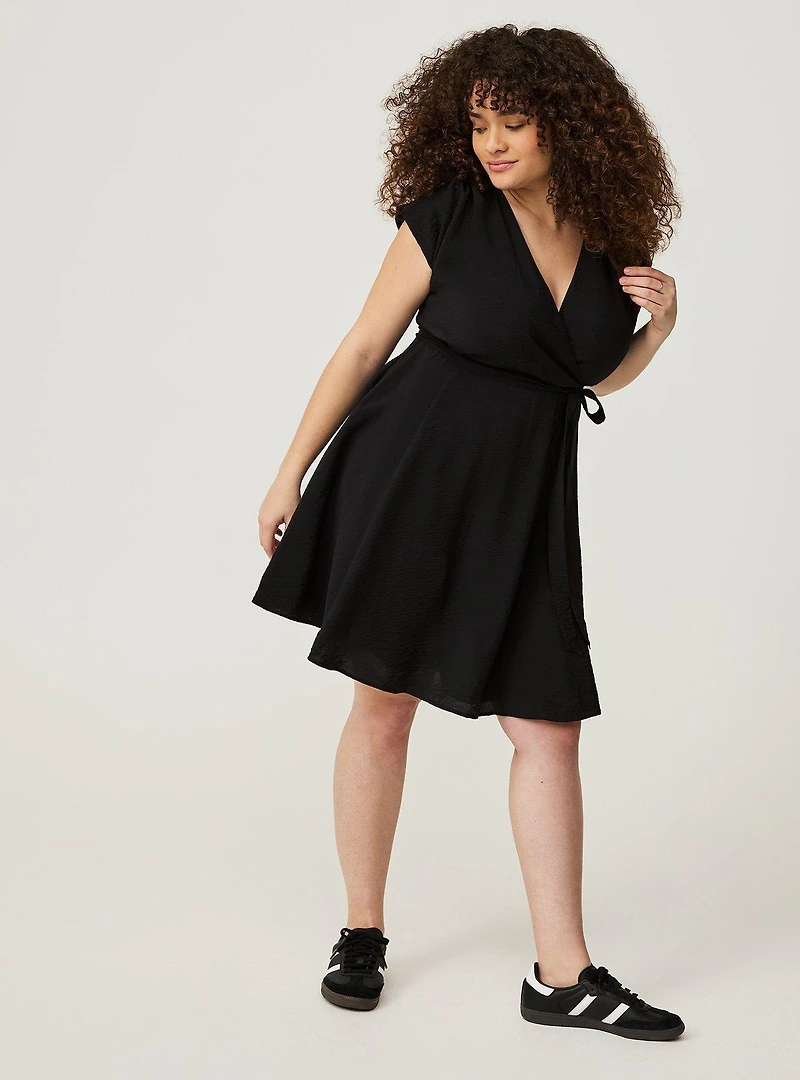 MINI HAMMERED RAYON SURPLICE DRESS
