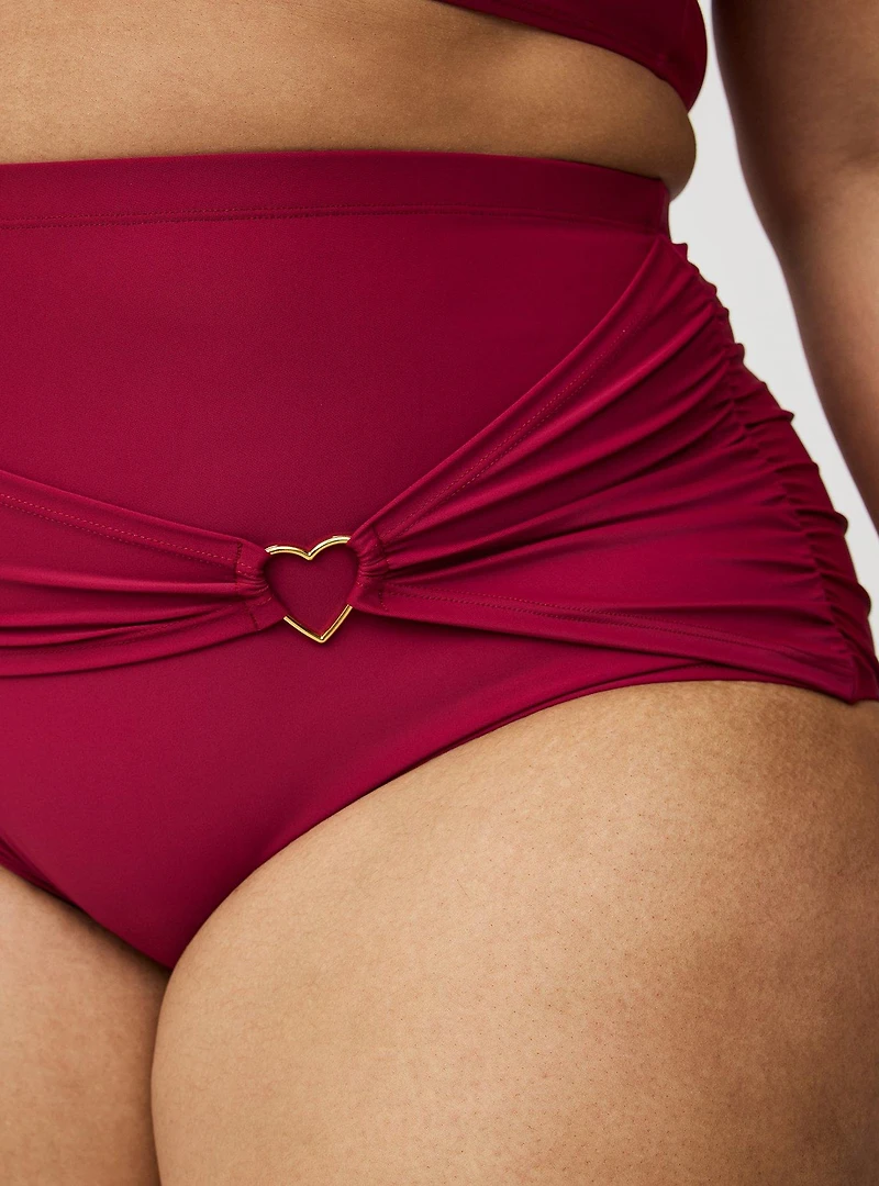 Side Ruched Heart Ring Swim Bottom