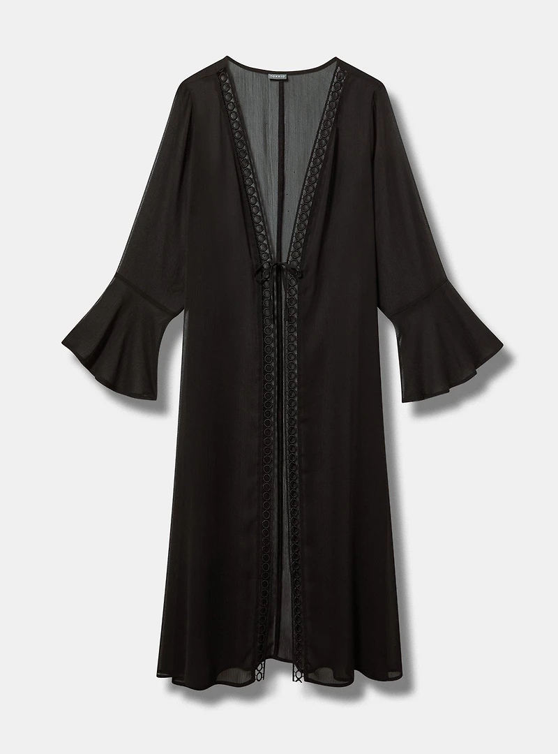 Tie-Front Crochet Maxi Kimono