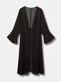 Tie-Front Crochet Maxi Kimono