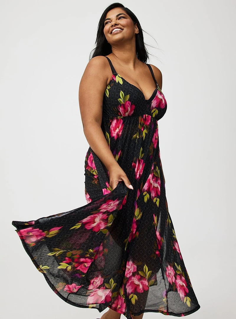 Sheer Mesh Cover-Up Maxi Dress