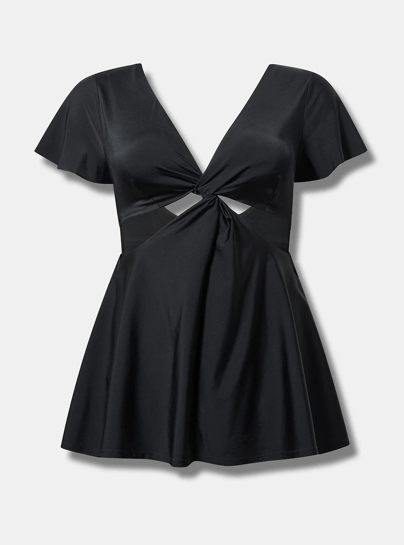 Wire-Free Flutter-Sleeve Cut-Out Swim Dress