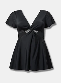 Wire-Free Flutter-Sleeve Cut-Out Swim Dress