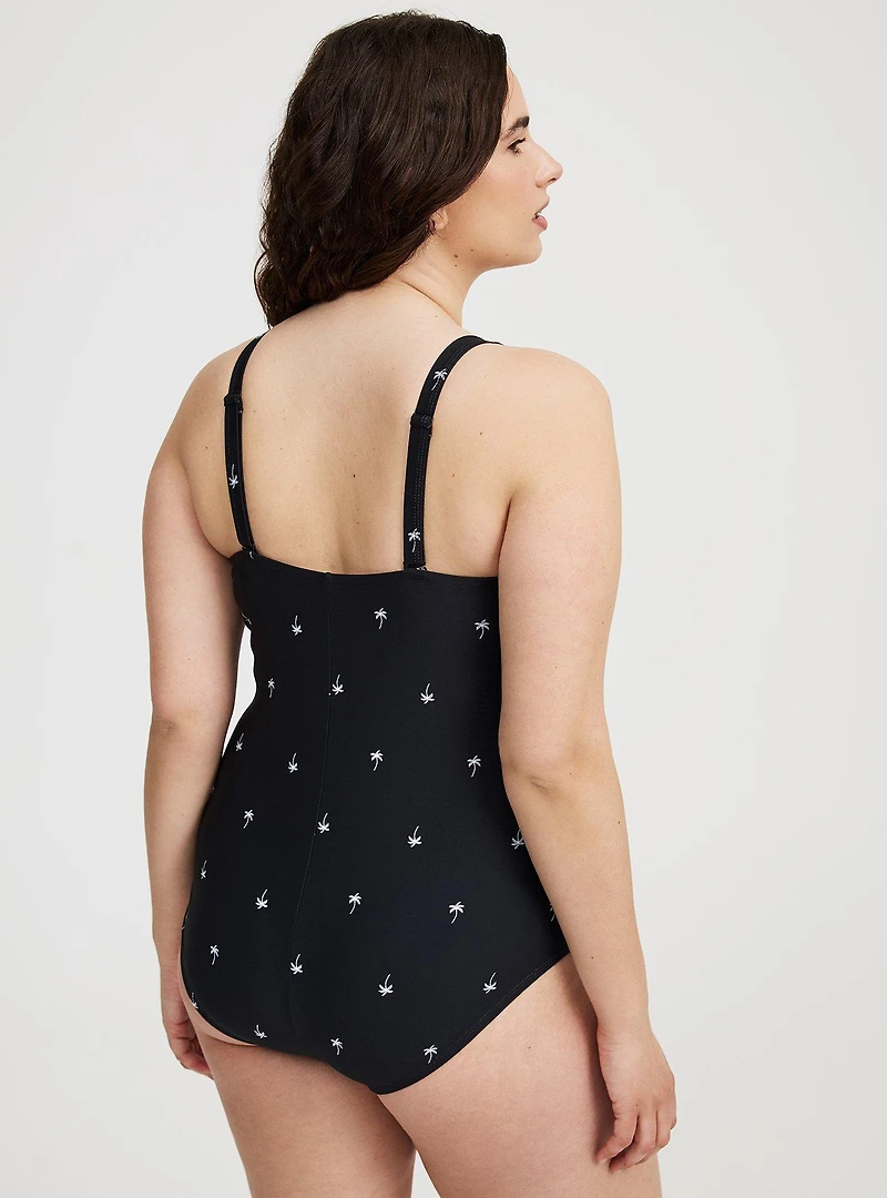 Wire-Free Button-Front Plunge Cheeky One Piece