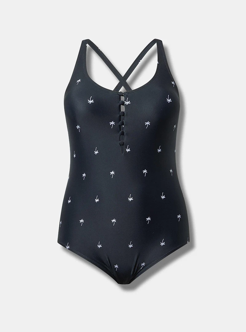 Wire-Free Button-Front Plunge Cheeky One Piece