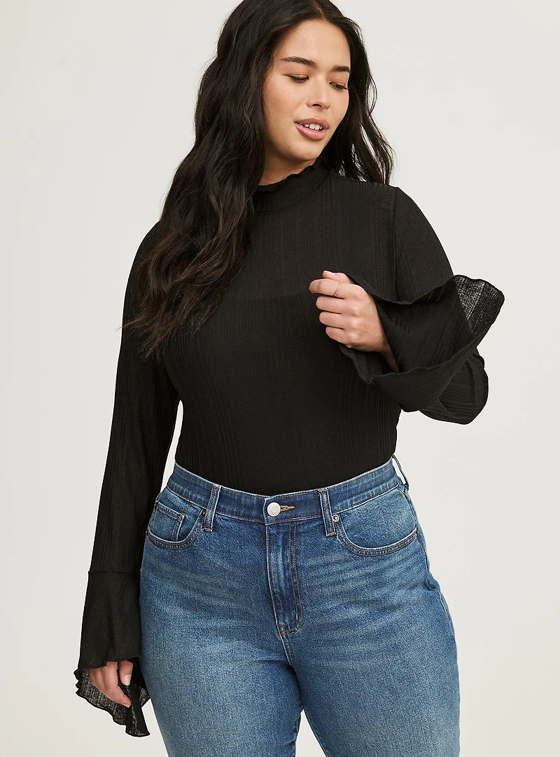 Sheer Rib Mock Neck Top