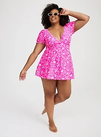 Retro Wire-Free Puff-Sleeve Swim Dress