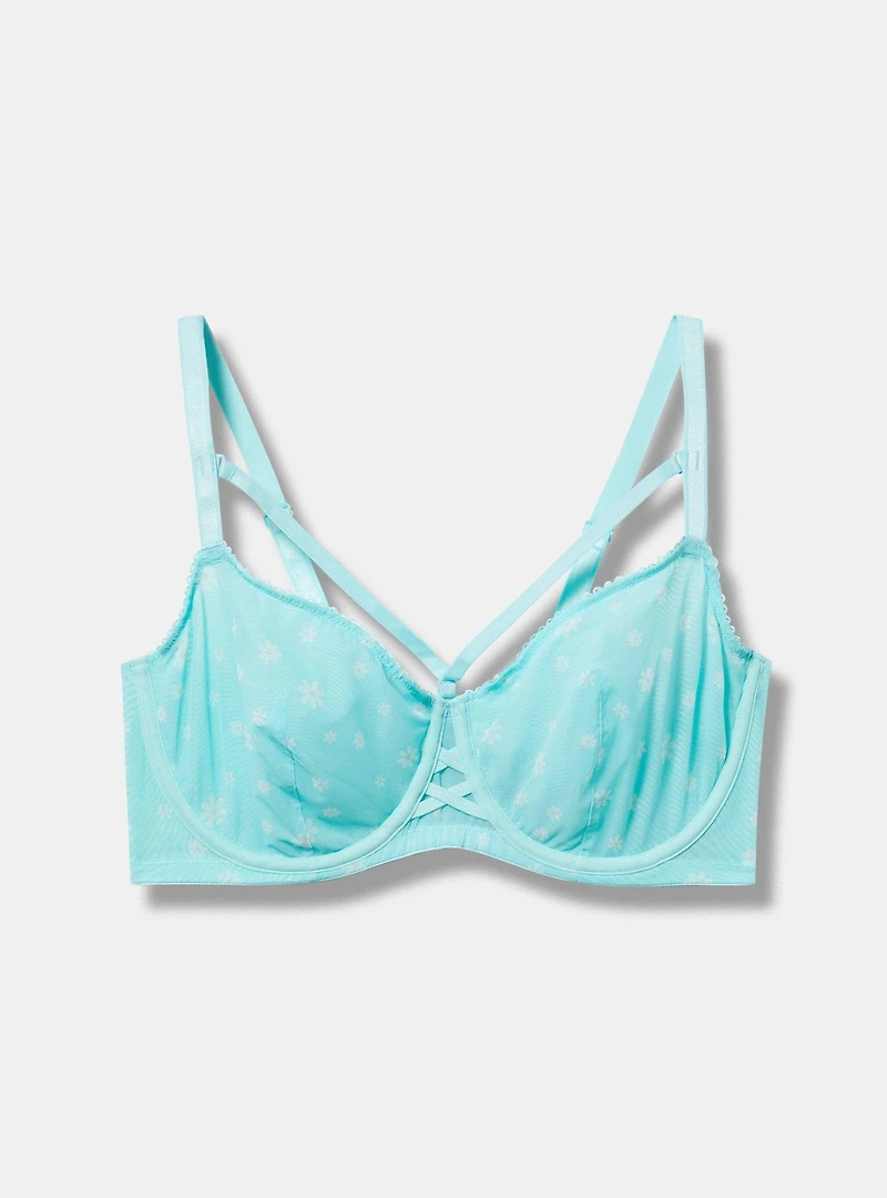 Unlined Balconette Printed Mesh Straight Back Bra