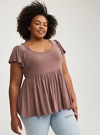 Smocked Flutter Sleeve Babydoll Top