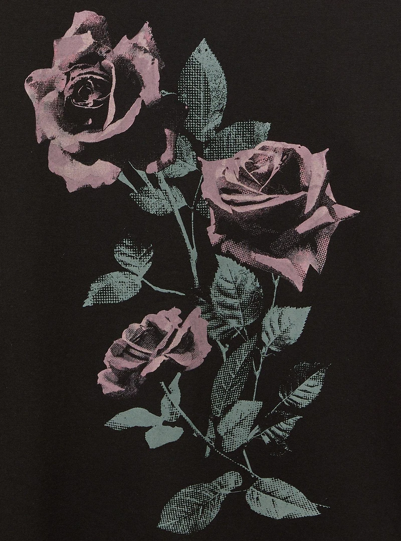 Roses Super Soft Fleece Relaxed Off-Shoulder Pullover
