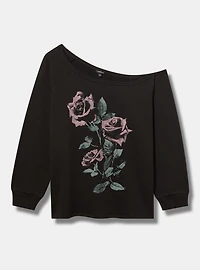 Roses Super Soft Fleece Relaxed Off-Shoulder Pullover