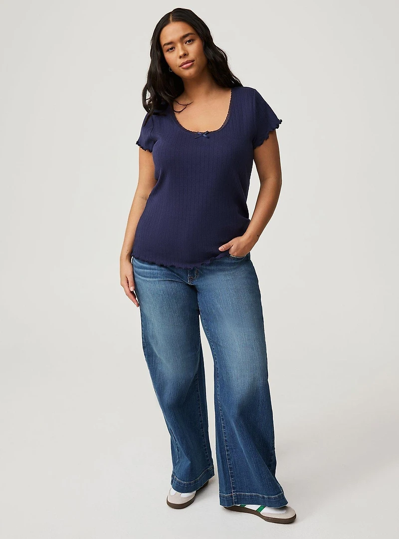 Lace Trim Fitted Scoop Tee